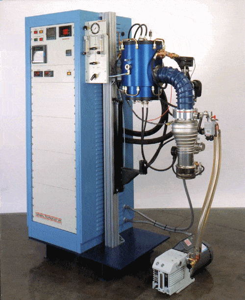 Refractory metal furnace equipped for high vacuum and hydrogen.